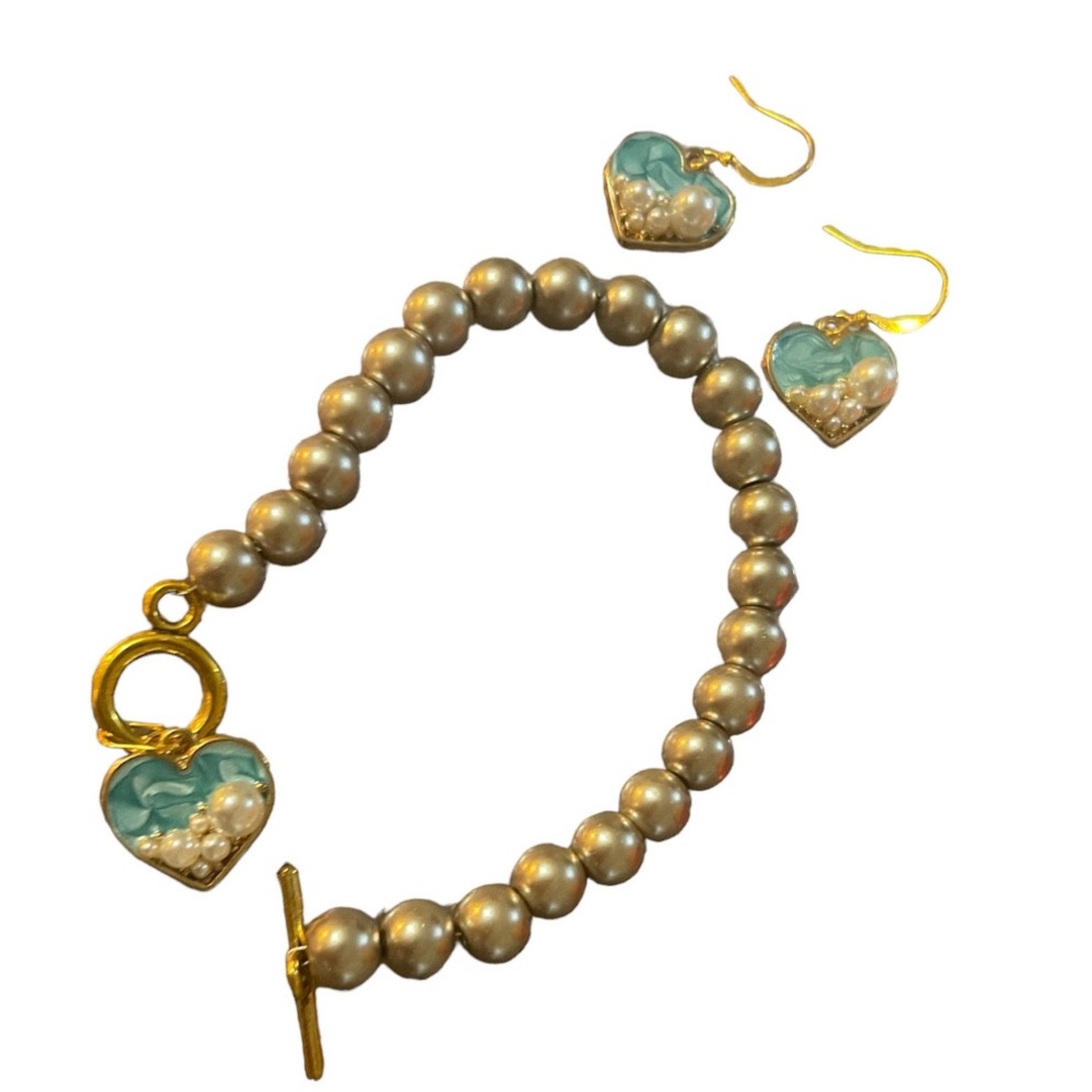 Blue Heart Earrings and Bracelet Set✨
